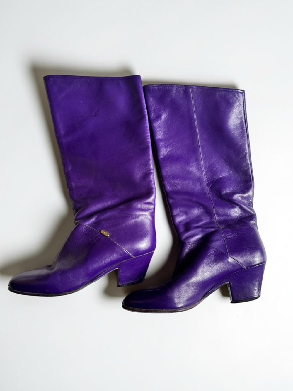 Pertti Palmroth Purple Leather Boots Womens 36 Statement Mid Calf